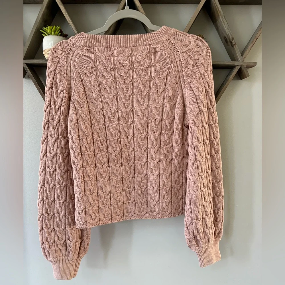 J.Crew Women’s Cropped Cable Knit balloon sleeve Sweater Dusty Pink size XS